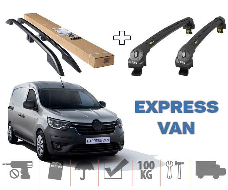 Paw Pro 3 Bar Ladder Aluminium Roof Rack and Cross Bars Set, Fits Renault Express Van 2021-On, Black Paw Pro 3 Bar Ladder Aluminium Roof Rack and Cross Bars Set, Fits Renault Express Van 2021-On, Black